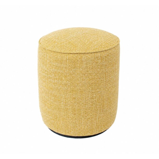Pouf artigianale di design PROCIDA Ø 40 cm Made in Italy in tessuto melange giallo con base MDF nera, personalizzabile
