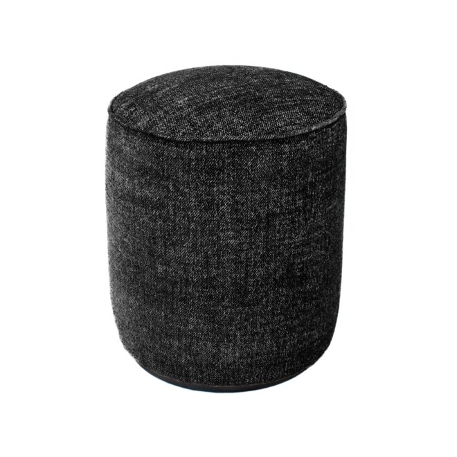 Pouf artigianale di design PROCIDA Ø 40 cm Made in Italy in tessuto melange nero con base MDF nera, personalizzabile