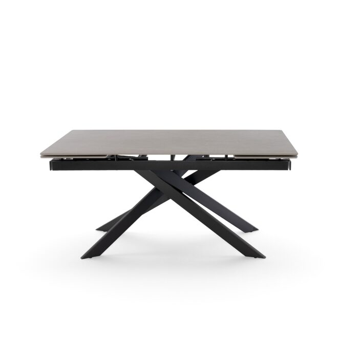 Tavolo allungabile BEVERLY HILLS con piano in ceramica effetto pietra grigio e gambe incrociate in metallo verniciato nero, 160x90x76 cm - 240x90x76 cm