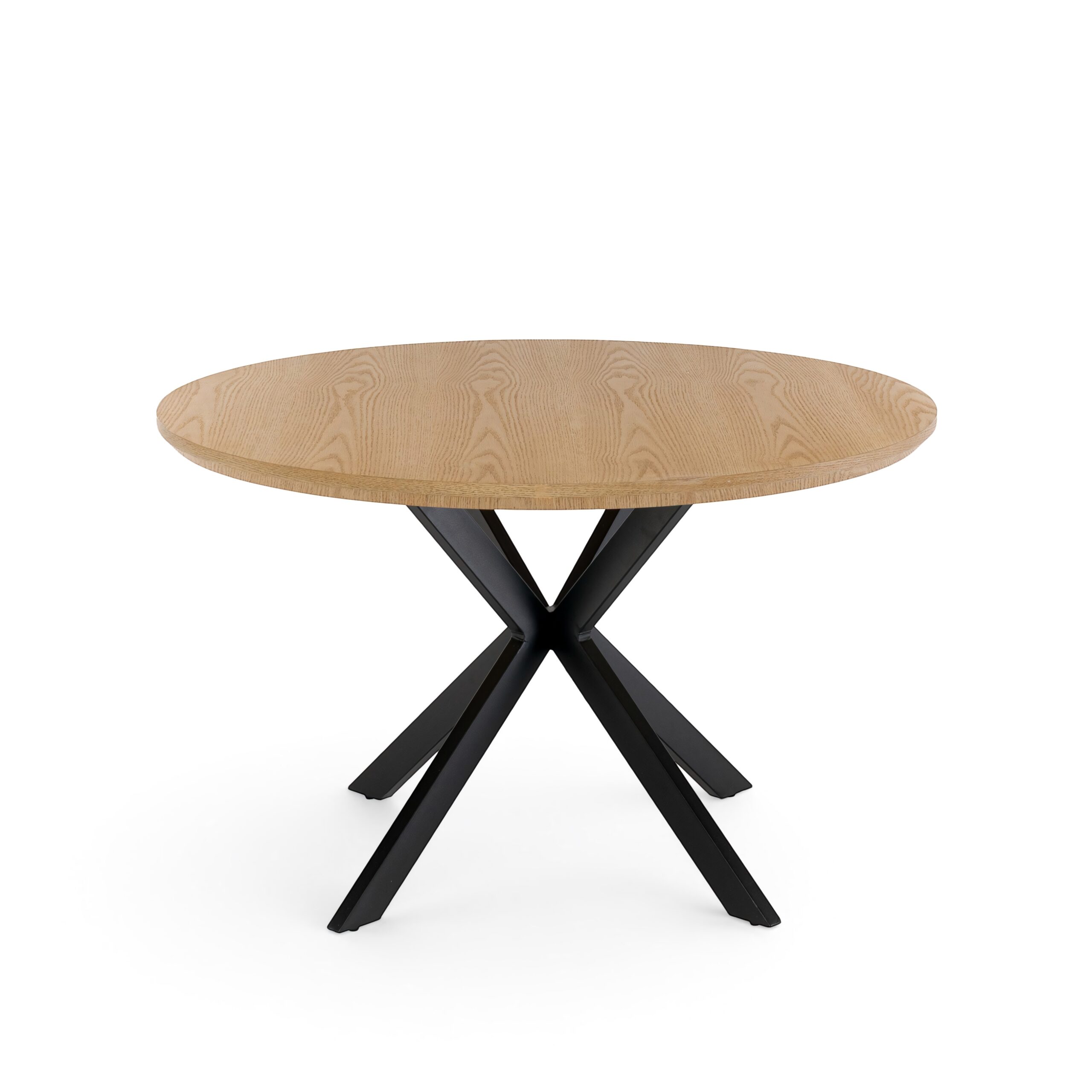 Tavolo rotondo GIRAGLIA in legno impiallacciato rovere e gambe a X in metallo verniciato nero, Ø100xH76 cm