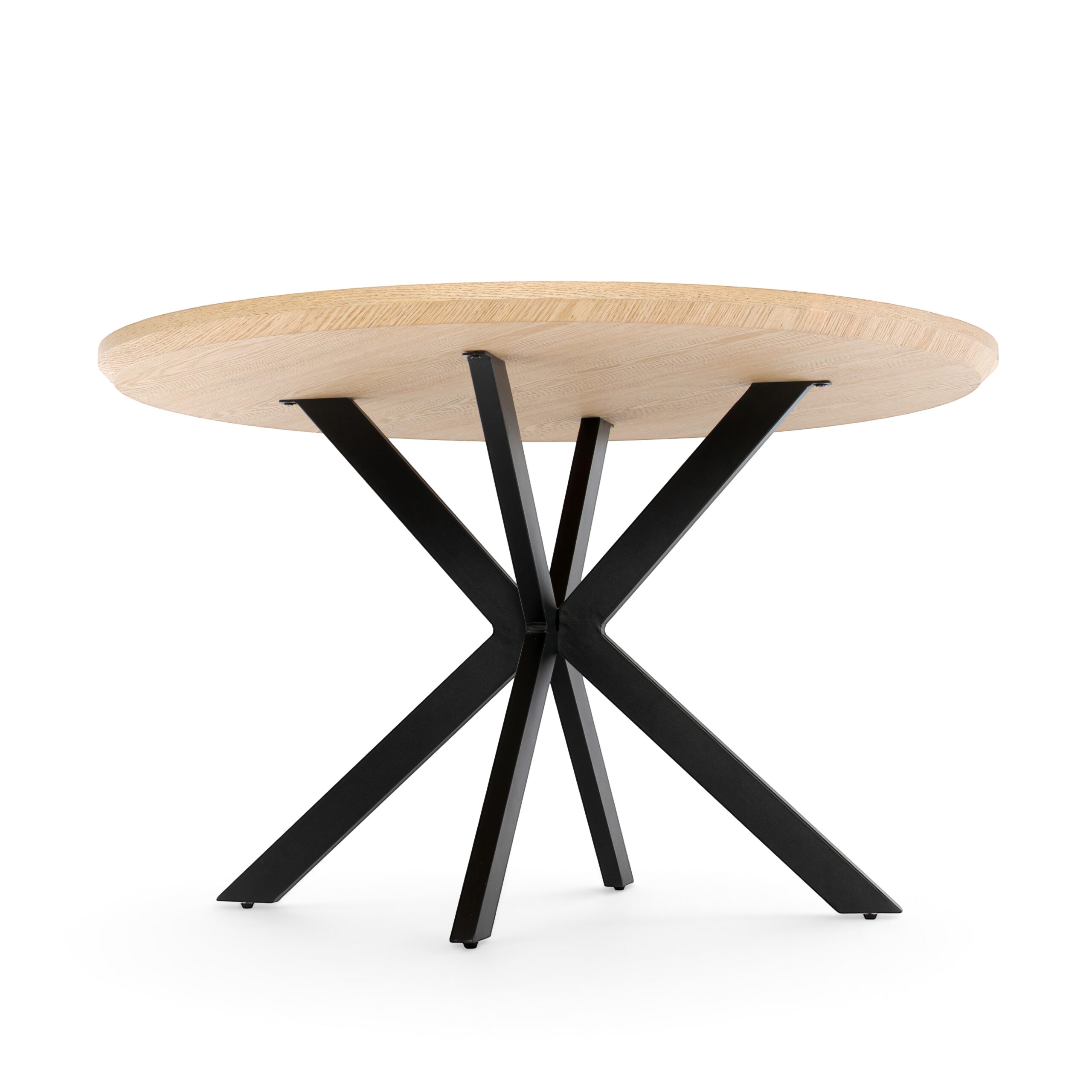 Tavolo rotondo GIRAGLIA in legno impiallacciato rovere e gambe a X in metallo verniciato nero, Ø100xH76 cm
