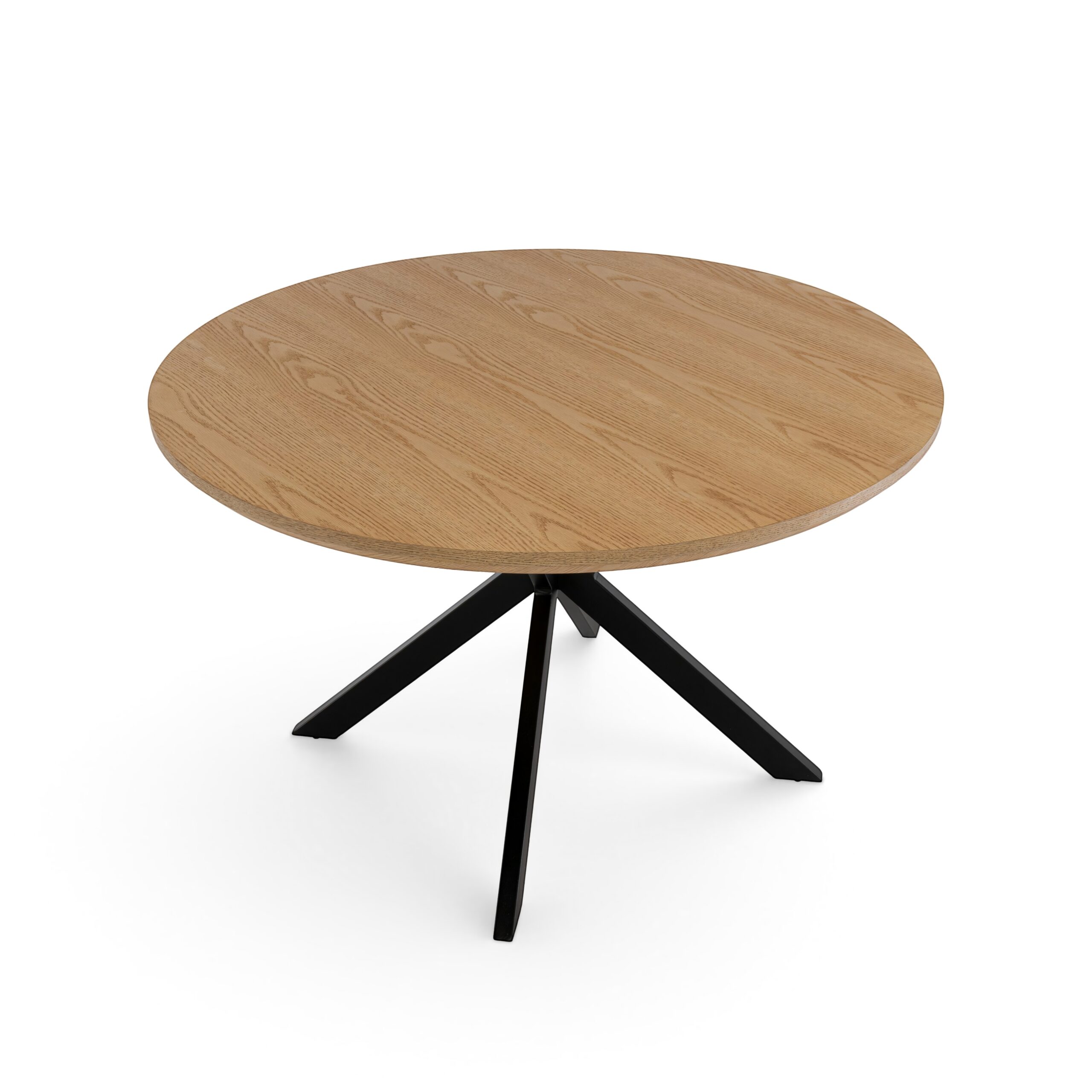 Tavolo rotondo GIRAGLIA in legno impiallacciato rovere e gambe a X in metallo verniciato nero, Ø100xH76 cm
