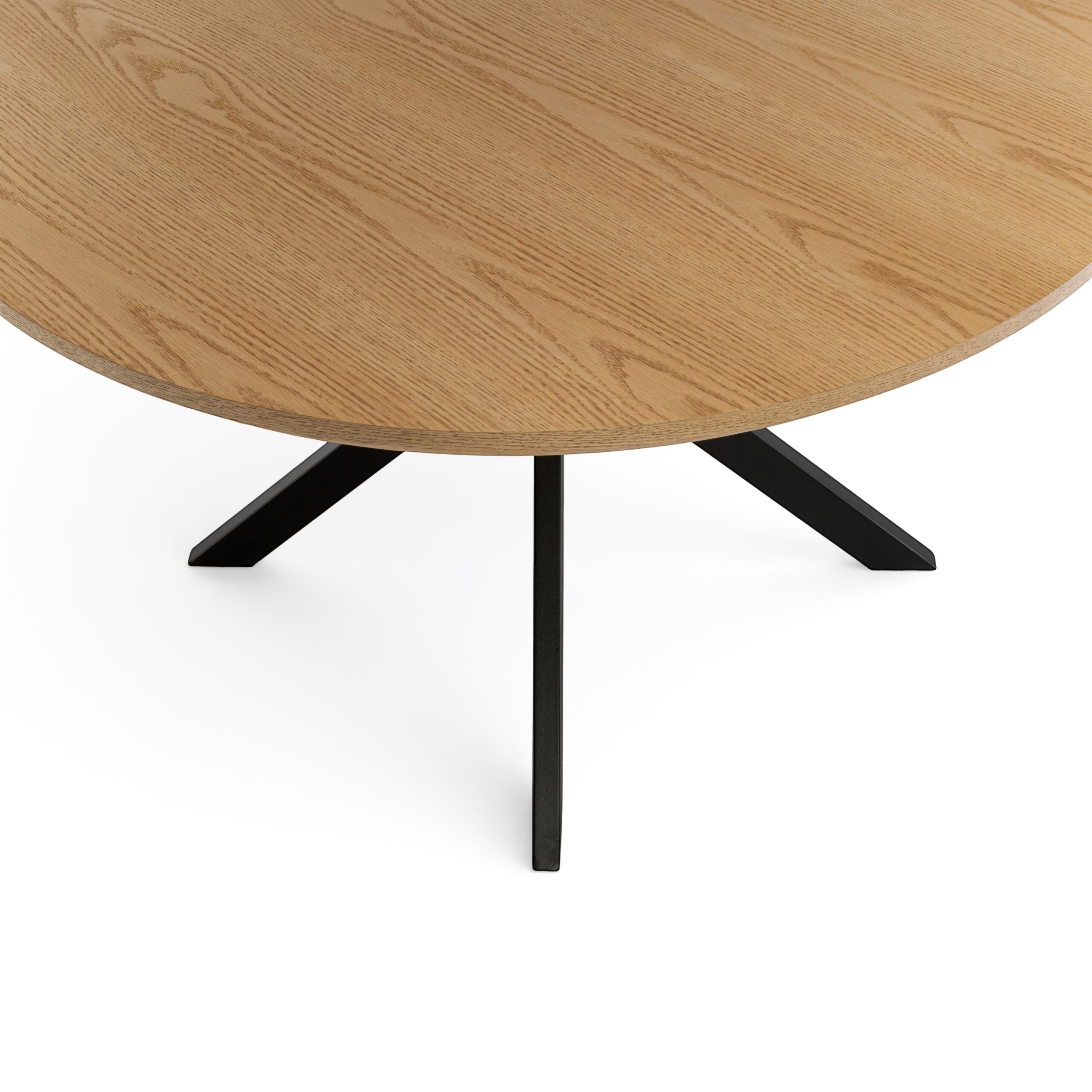 Tavolo rotondo GIRAGLIA in legno impiallacciato rovere e gambe a X in metallo verniciato nero, Ø100xH76 cm