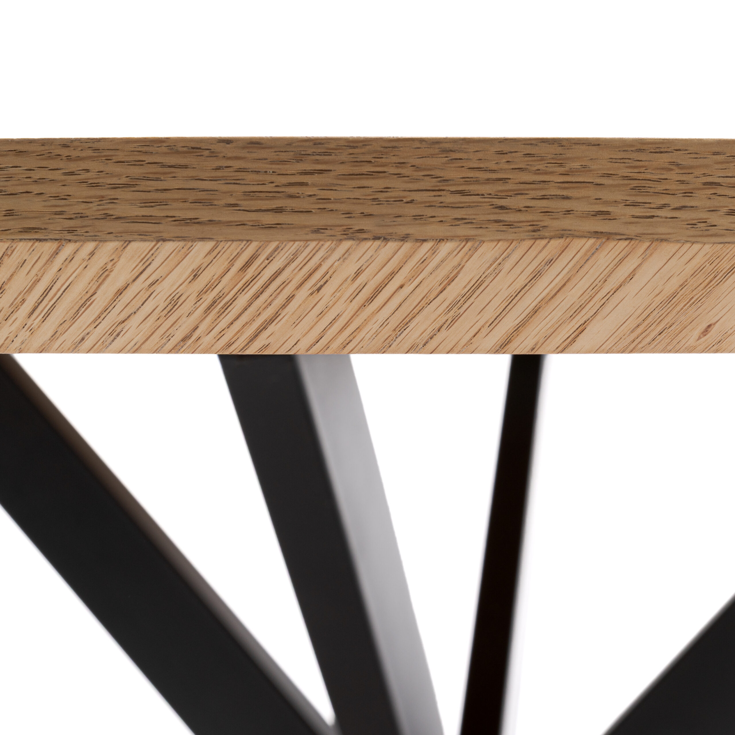 Tavolo rotondo GIRAGLIA in legno impiallacciato rovere e gambe a X in metallo verniciato nero, Ø100xH76 cm