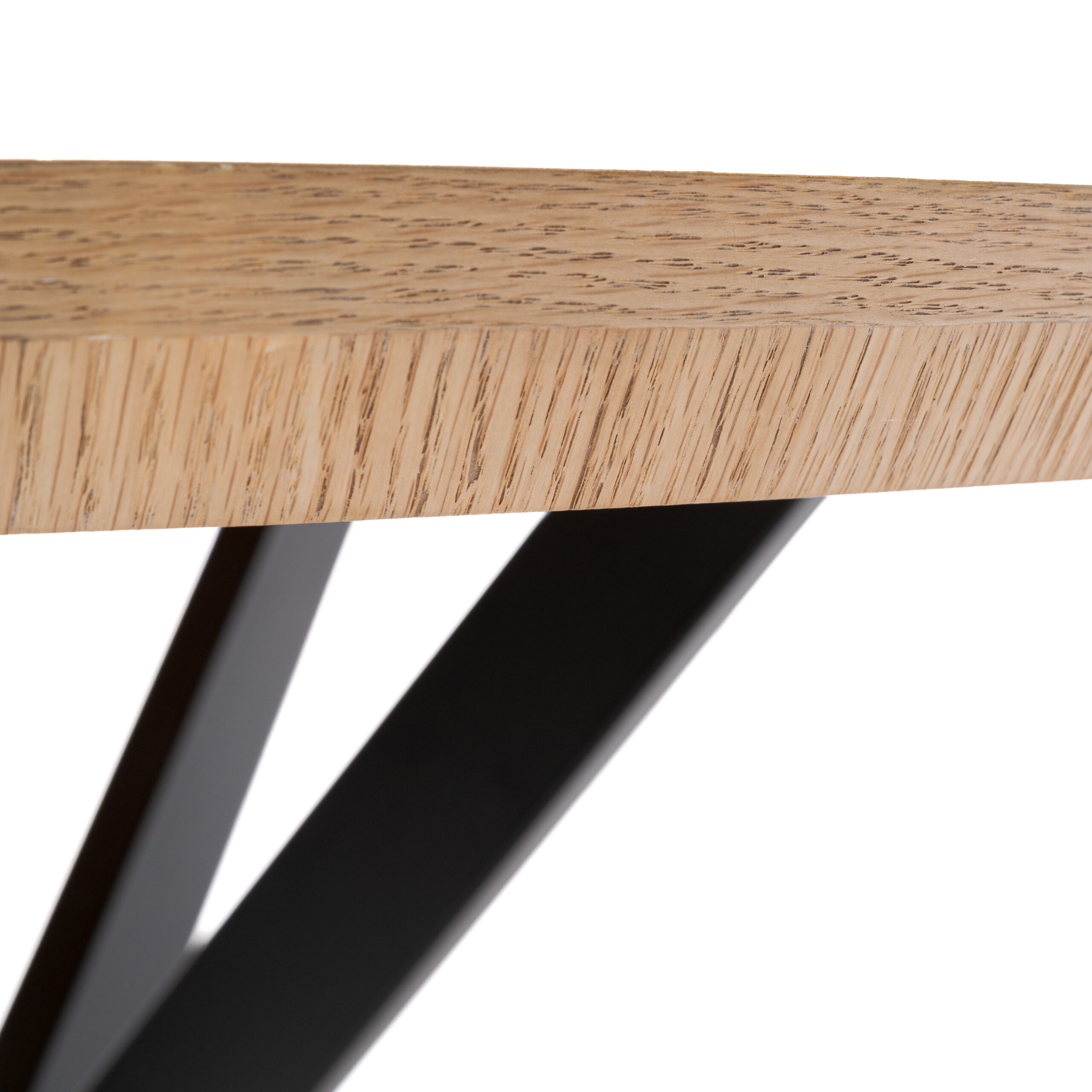 Tavolo rotondo GIRAGLIA in legno impiallacciato rovere e gambe a X in metallo verniciato nero, Ø100xH76 cm