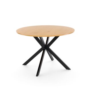 Tavolo rotondo FINOCCHIAROLA in legno nobilitato rovere e gambe a X in metallo verniciato nero, Ø110xH76 cm