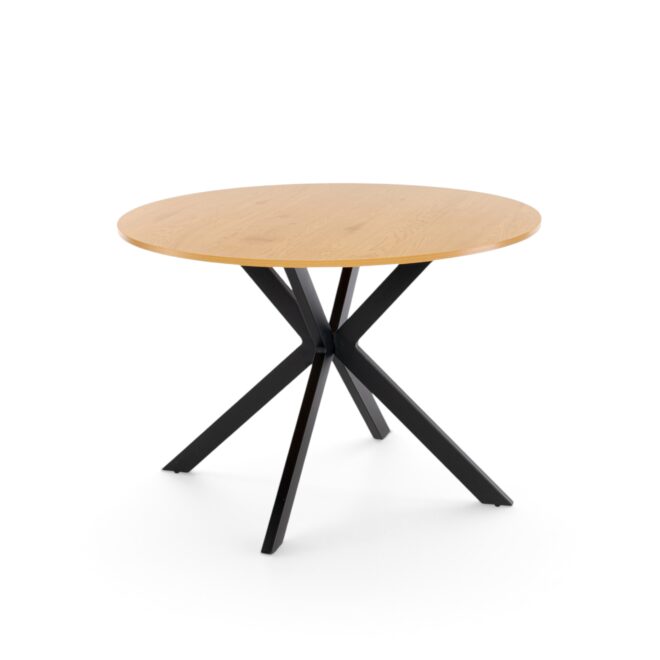 Tavolo rotondo FINOCCHIAROLA in legno nobilitato rovere e gambe a X in metallo verniciato nero, Ø110xH76 cm