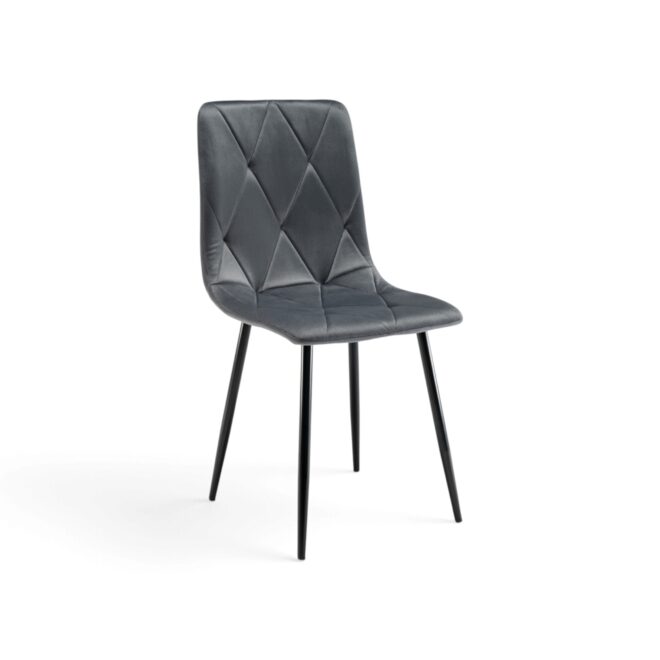 Set di 4 sedie CUENCA in tessuto effetto velluto grigio e gambe nere