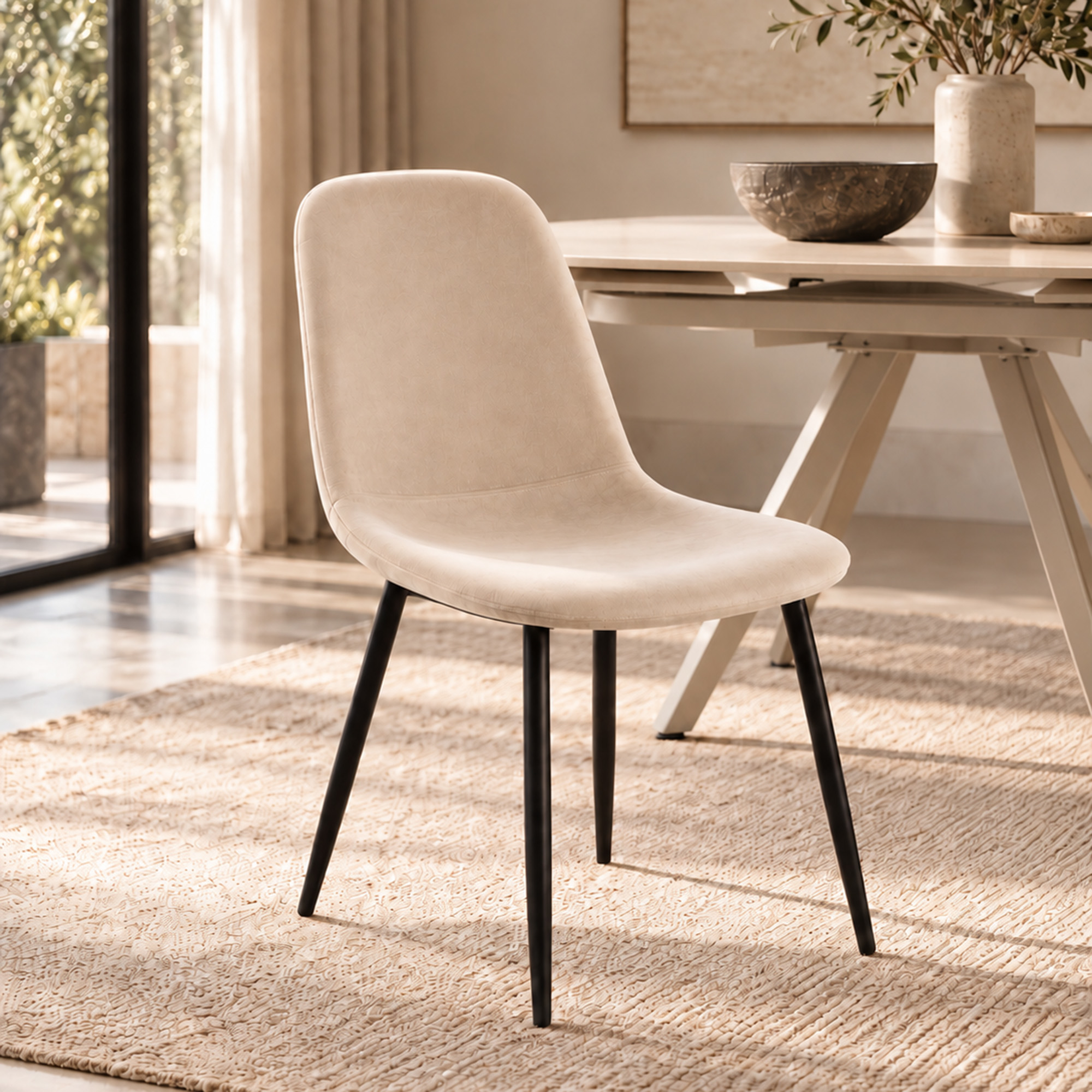 Set di 4 sedie SALAMANCA in tessuto effetto velluto beige e gambe nere
