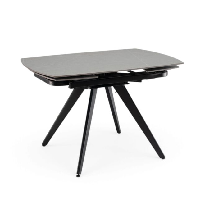 Tavolo LAVEZZI in ceramica, finitura effetto pietra grigio e gambe in metallo nere, allungabile 120×80 – 180×80 cm