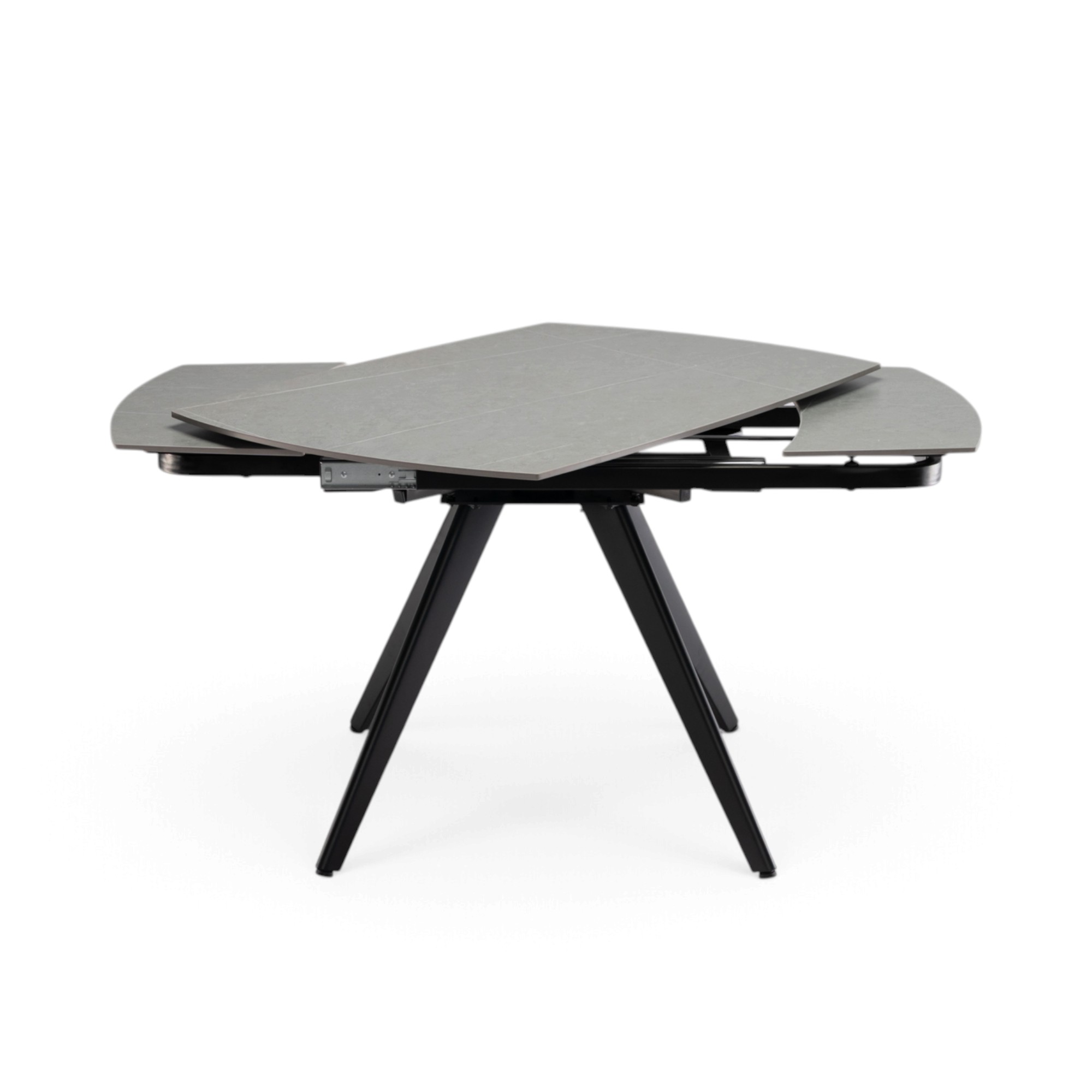 Tavolo LAVEZZI in ceramica, finitura effetto pietra grigio e gambe in metallo nere, allungabile 120×80 – 180×80 cm