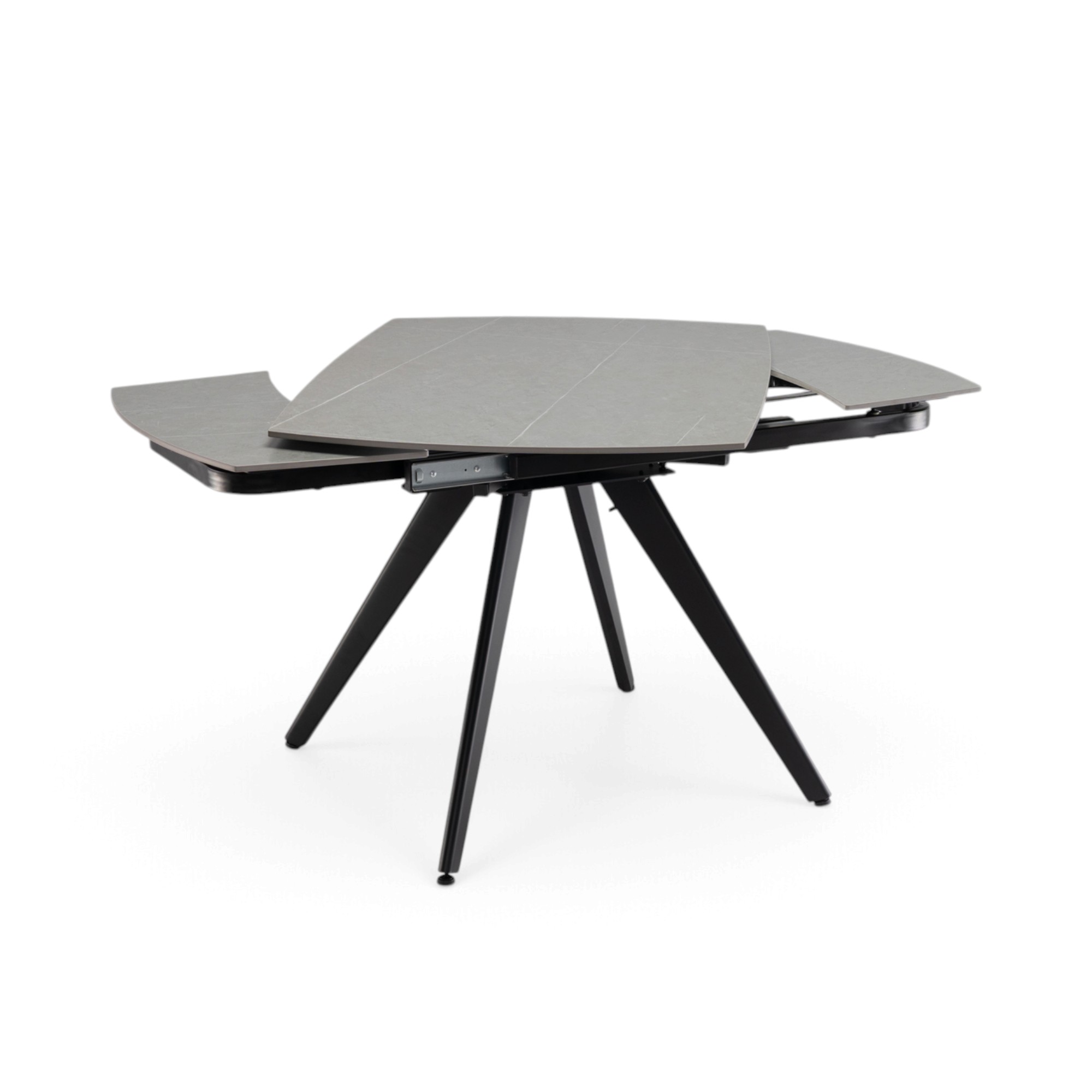 Tavolo LAVEZZI in ceramica, finitura effetto pietra grigio e gambe in metallo nere, allungabile 120×80 – 180×80 cm