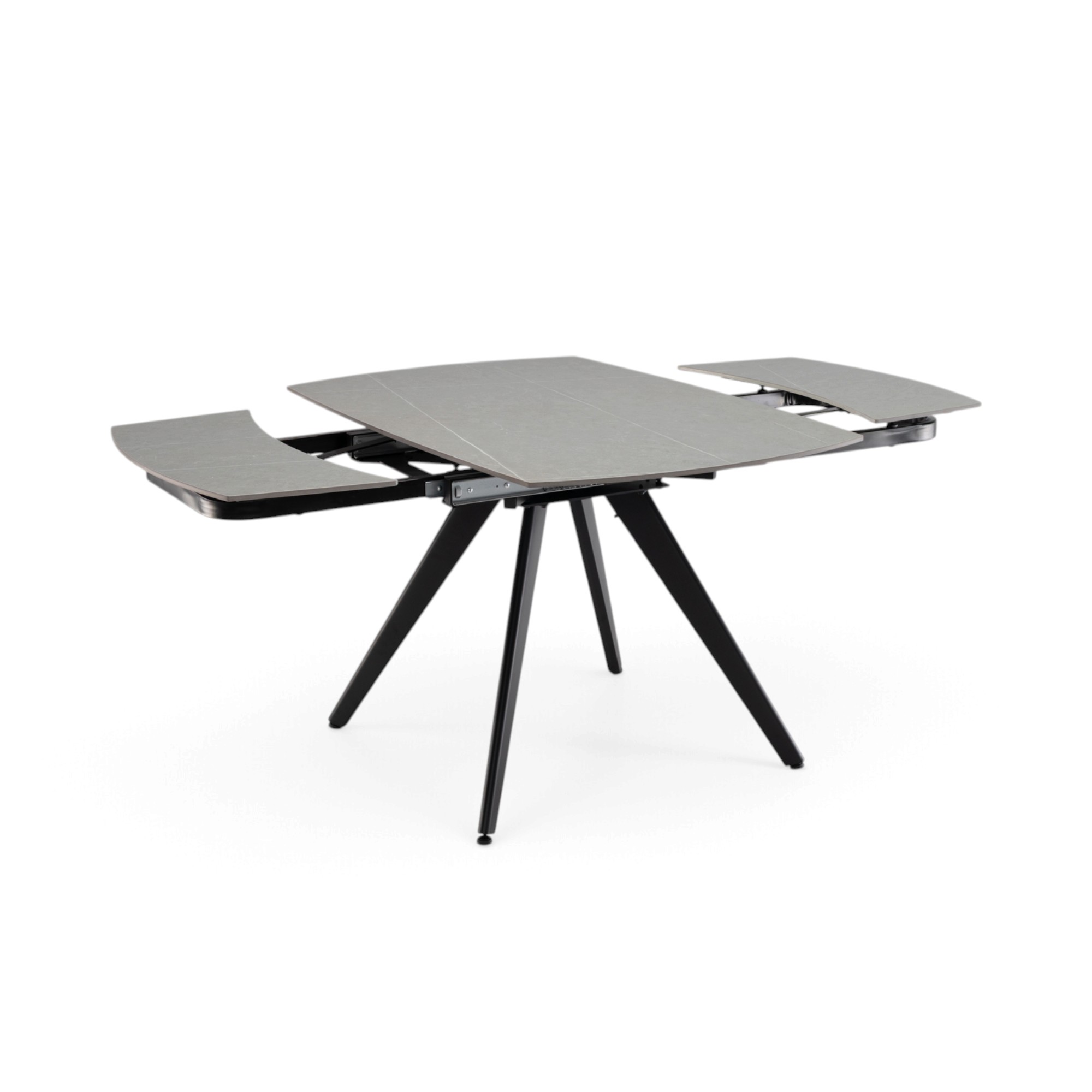 Tavolo LAVEZZI in ceramica, finitura effetto pietra grigio e gambe in metallo nere, allungabile 120×80 – 180×80 cm