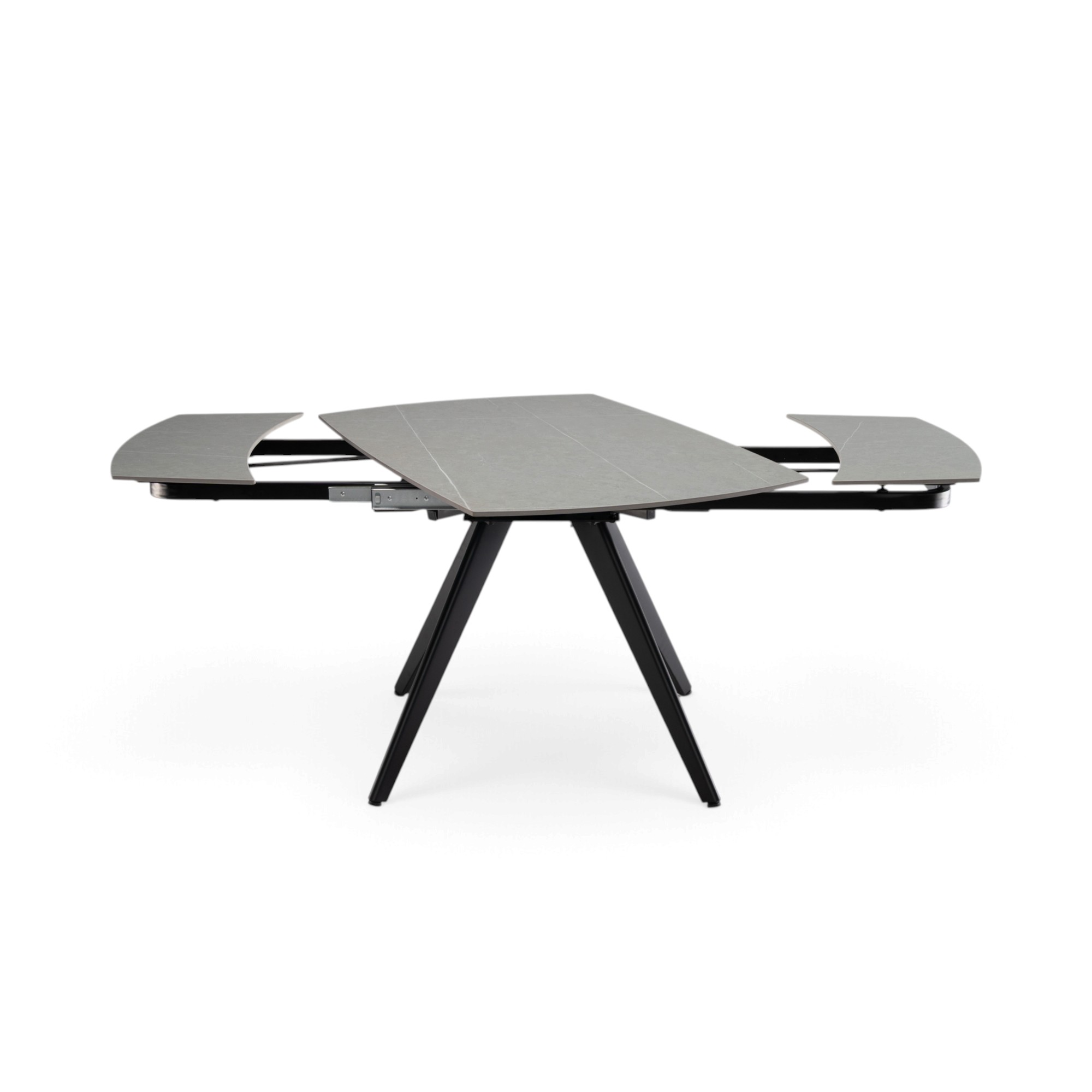 Tavolo LAVEZZI in ceramica, finitura effetto pietra grigio e gambe in metallo nere, allungabile 120×80 – 180×80 cm