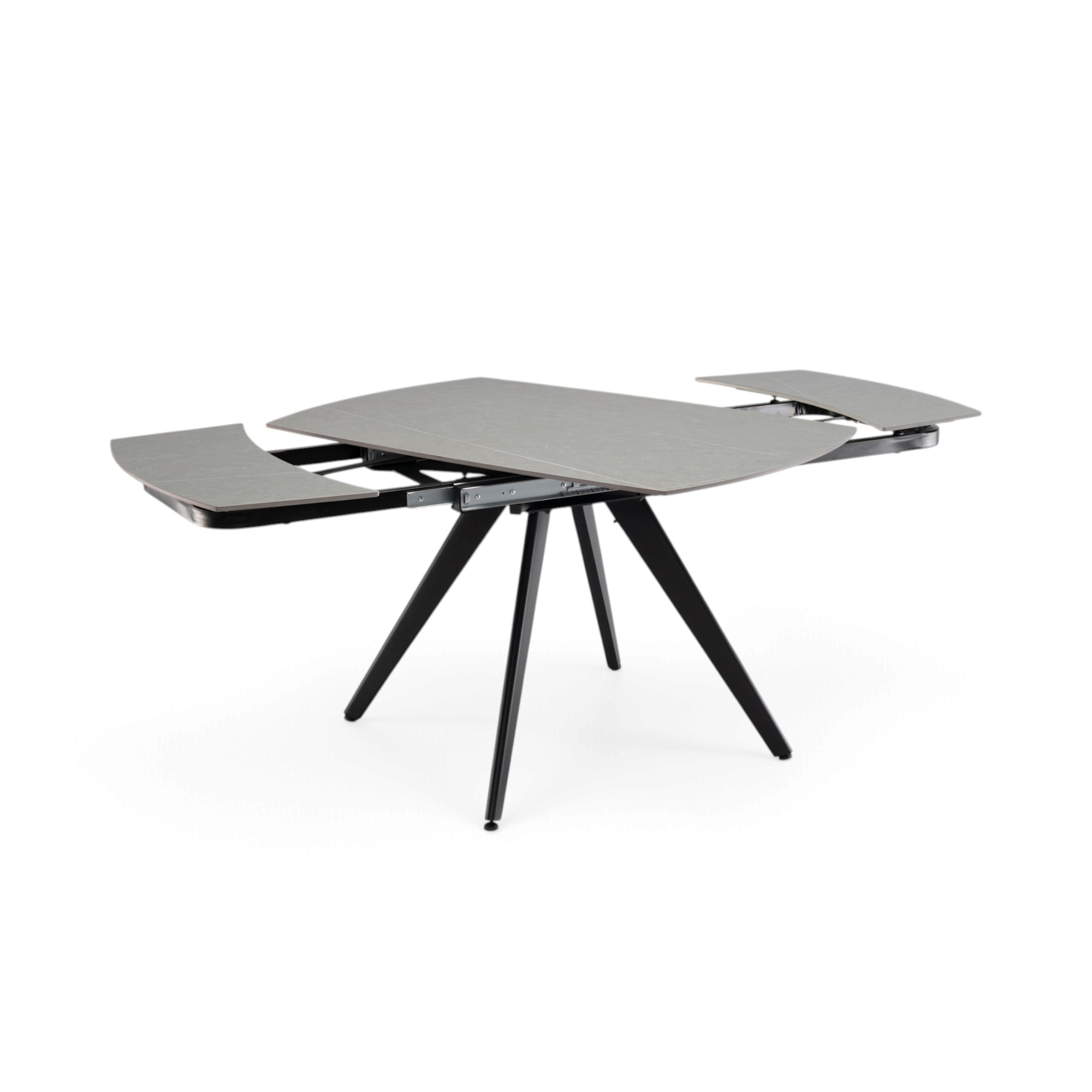 Tavolo LAVEZZI in ceramica, finitura effetto pietra grigio e gambe in metallo nere, allungabile 120×80 – 180×80 cm