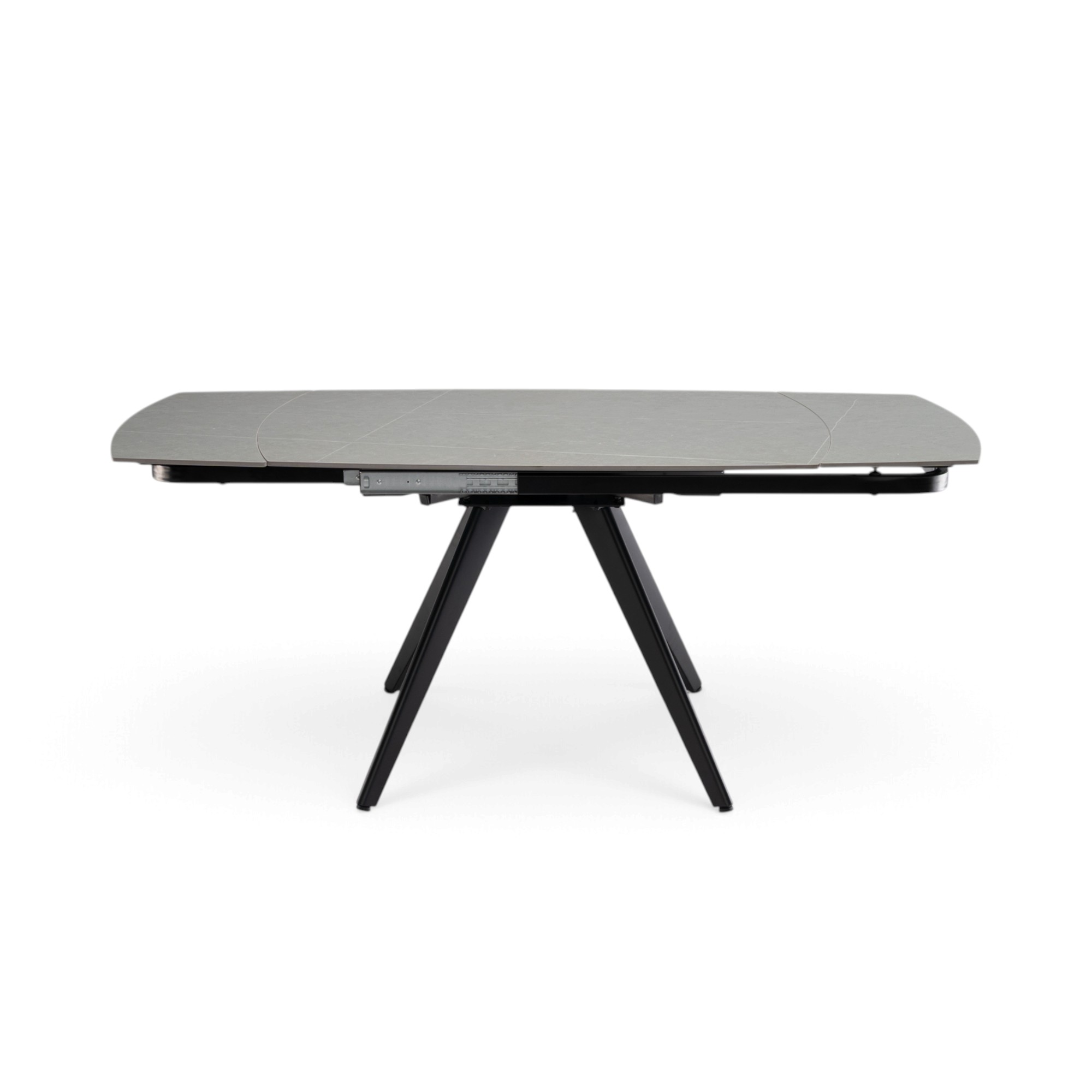 Tavolo LAVEZZI in ceramica, finitura effetto pietra grigio e gambe in metallo nere, allungabile 120×80 – 180×80 cm