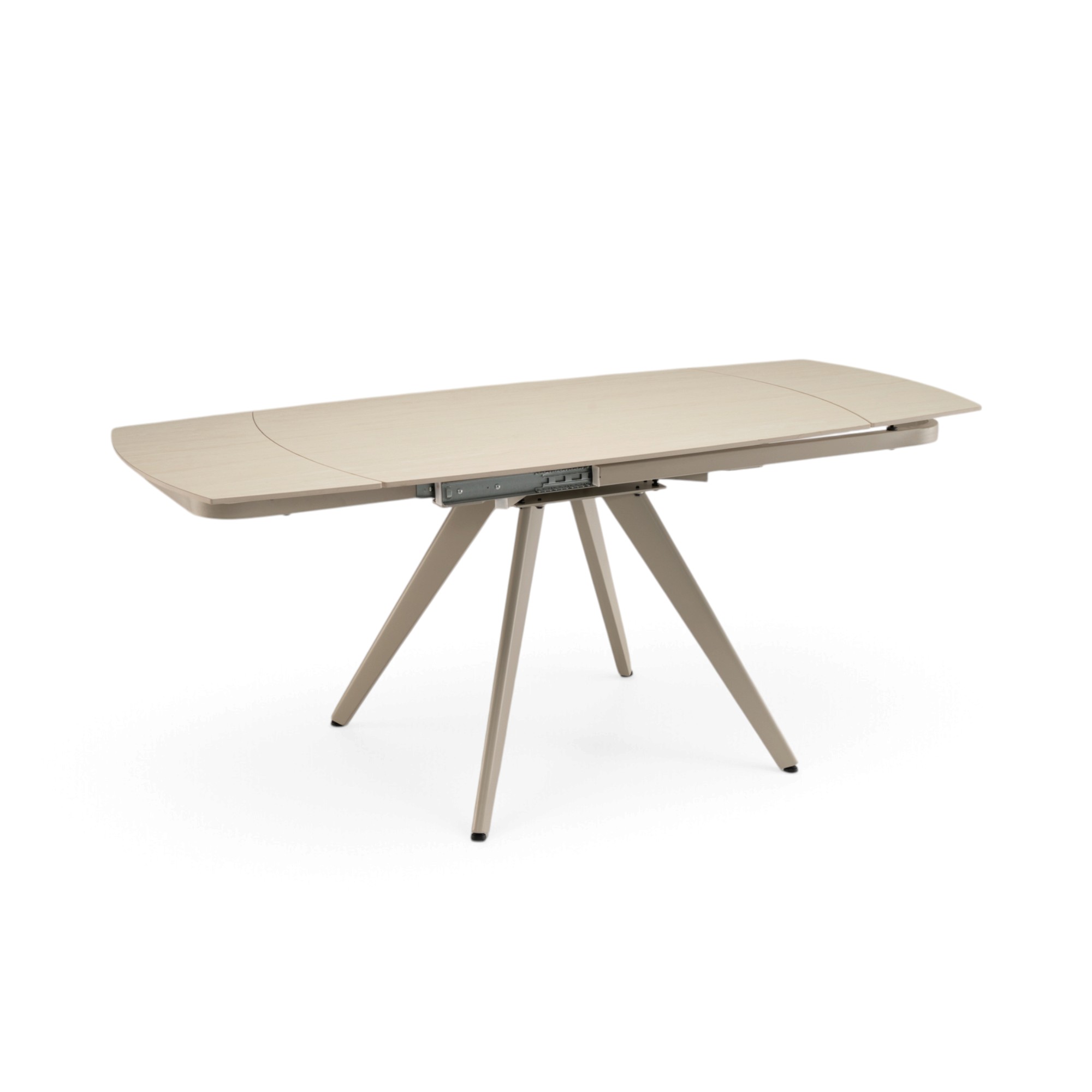 Tavolo LAVEZZI in ceramica, finitura effetto travertino e gambe in metallo beige, allungabile 120×80 – 180×80 cm