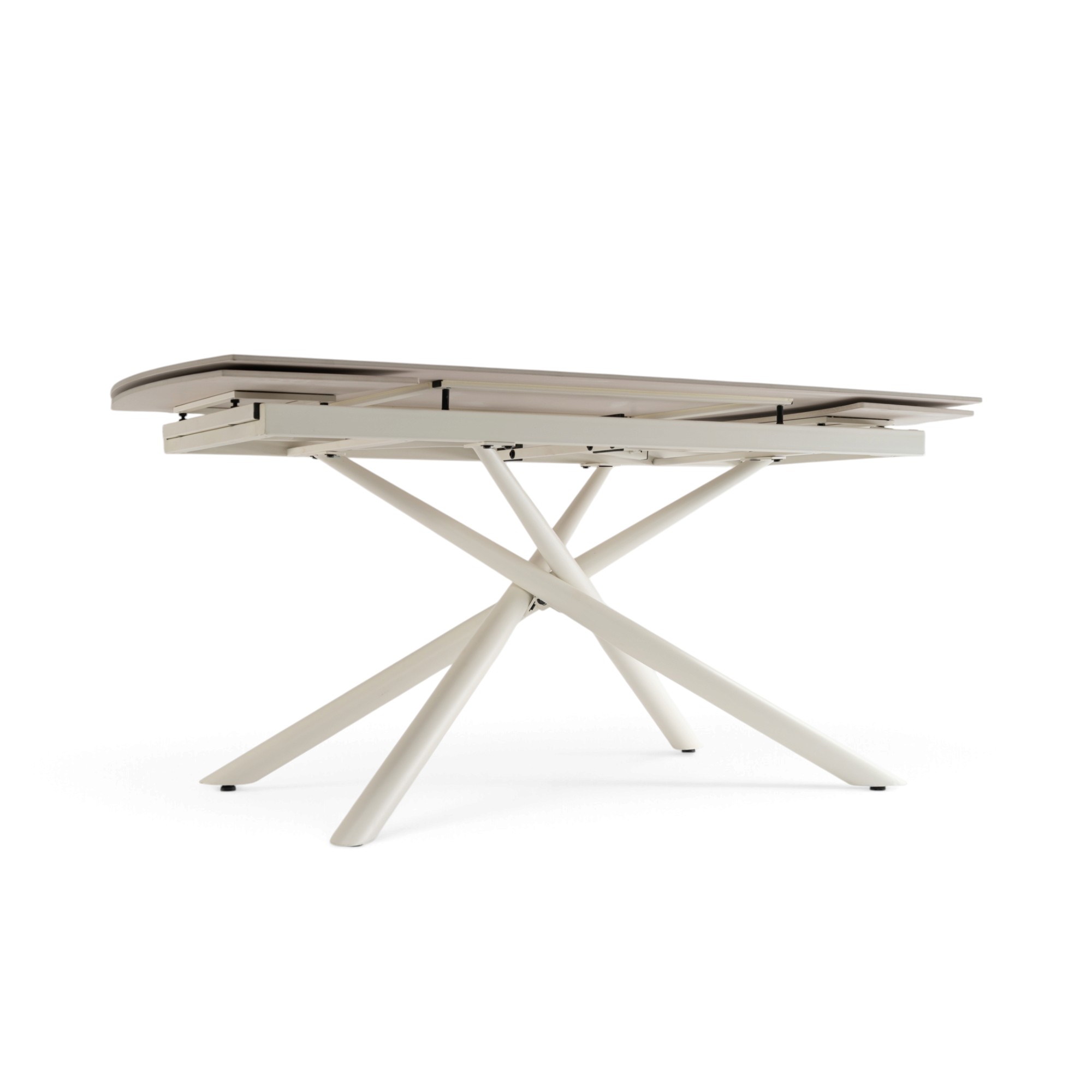 Tavolo BONIFACIO in ceramica,finitura effetto calacatta oro e gambe in metallo verniciato bianco, allungabile 160×80x76 cm – 220×80x76 cm