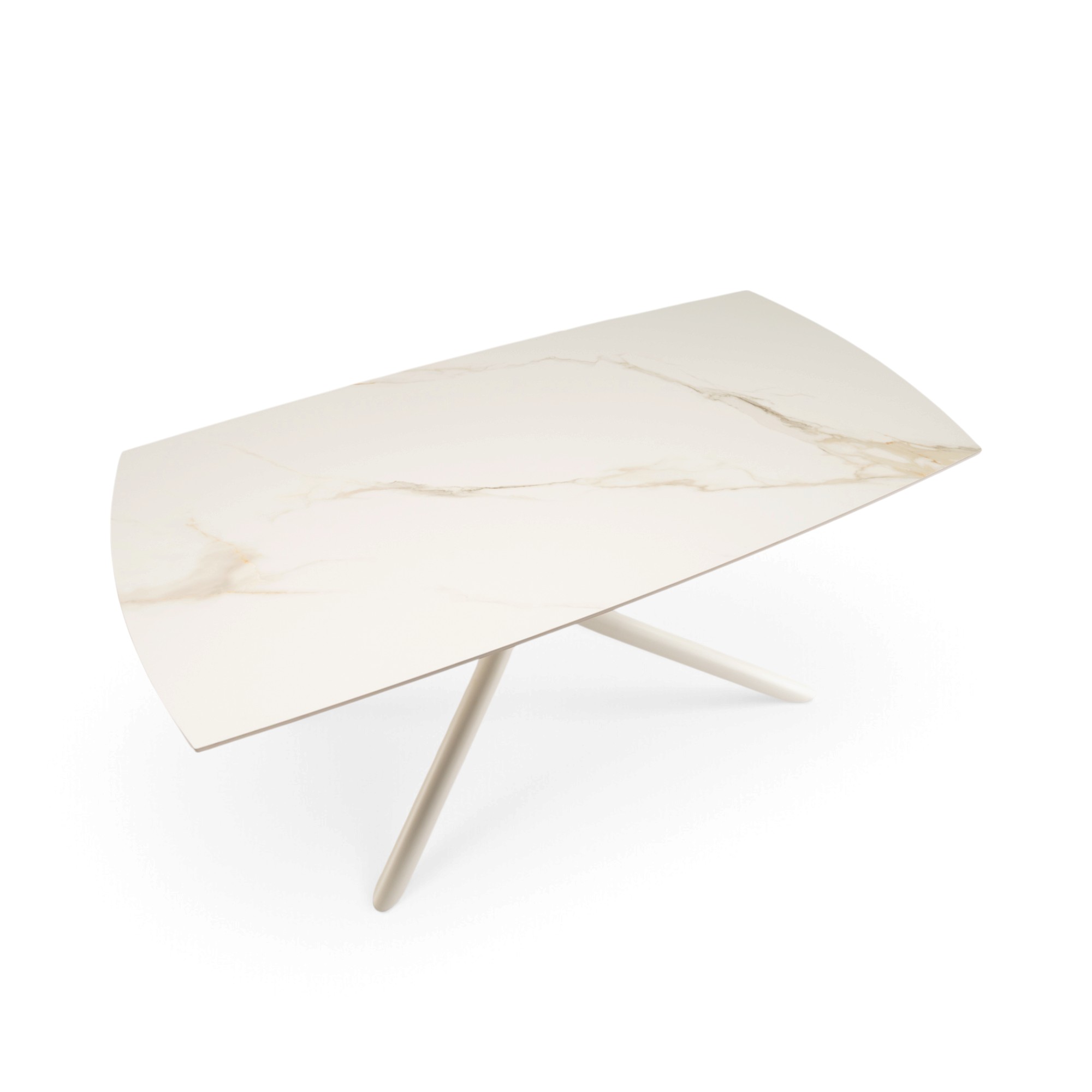 Tavolo BONIFACIO in ceramica,finitura effetto calacatta oro e gambe in metallo verniciato bianco, allungabile 160×80x76 cm – 220×80x76 cm