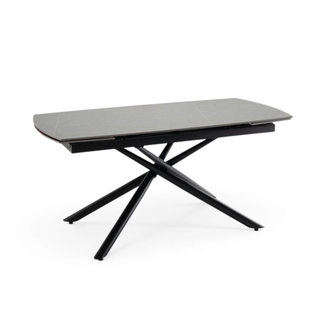 Tavolo BONIFACIO in ceramica,finitura effetto pietra grigio e gambe in metallo verniciato nero, allungabile 160×80x76 cm – 220×80x76 cm