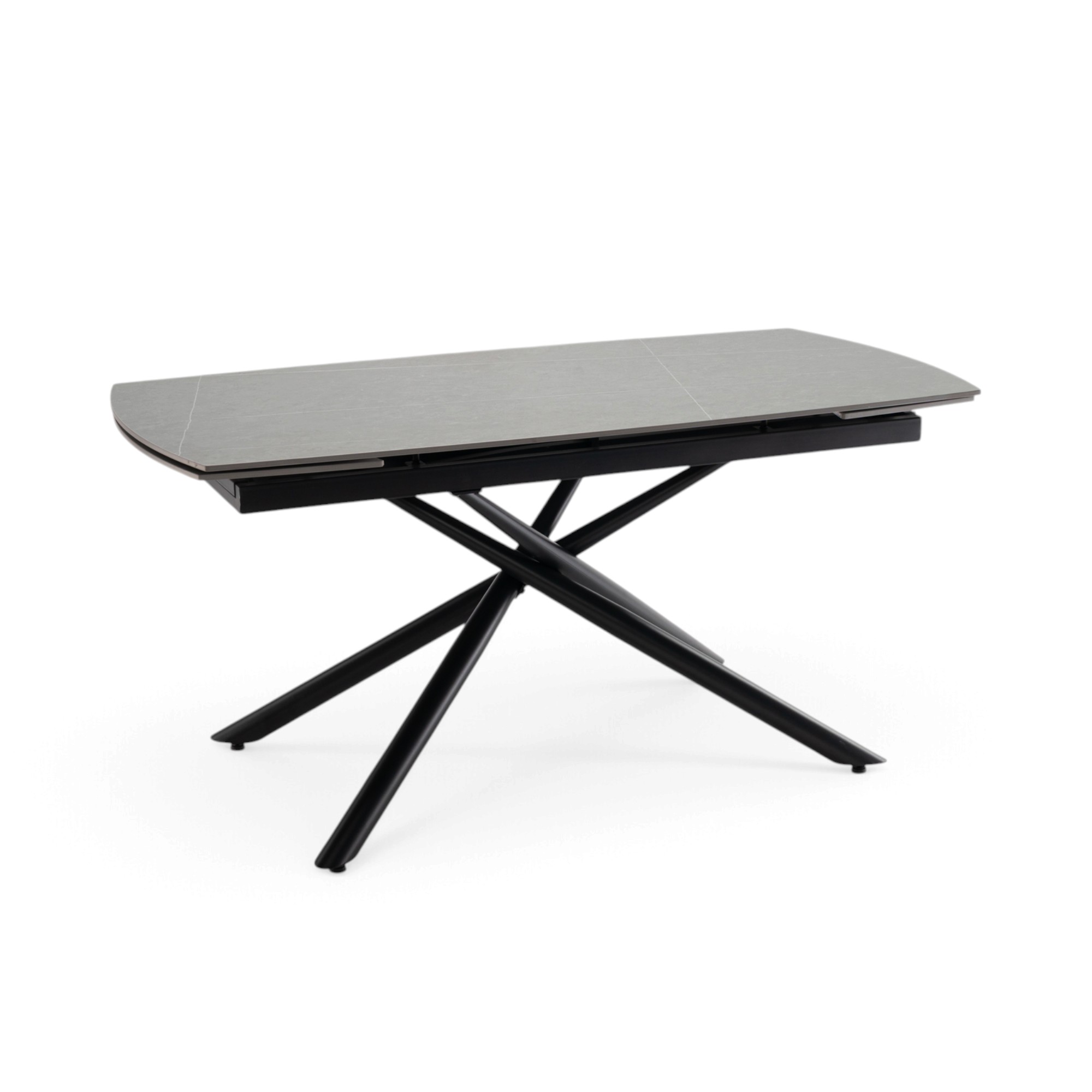 Tavolo BONIFACIO in ceramica,finitura effetto pietra grigio e gambe in metallo verniciato nero, allungabile 160×80x76 cm – 220×80x76 cm
