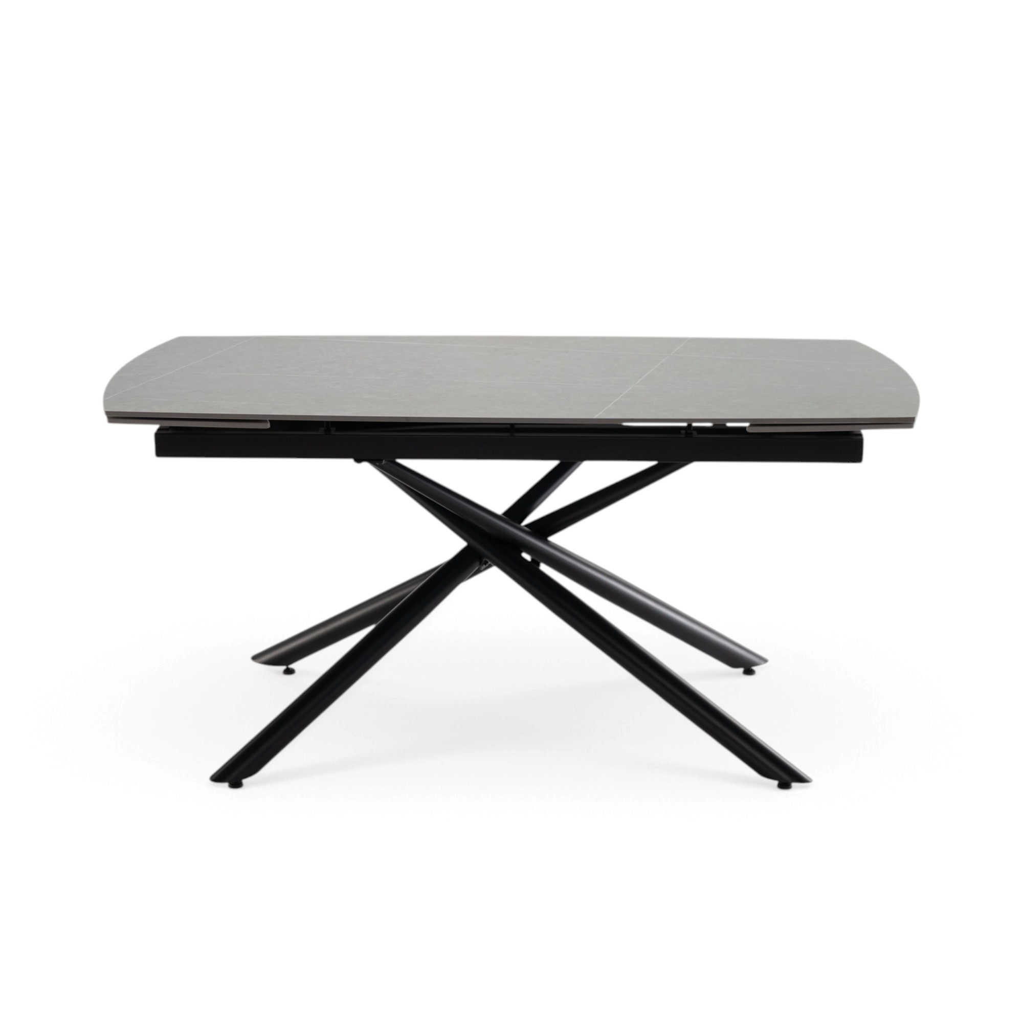 Tavolo BONIFACIO in ceramica,finitura effetto pietra grigio e gambe in metallo verniciato nero, allungabile 160×80x76 cm – 220×80x76 cm