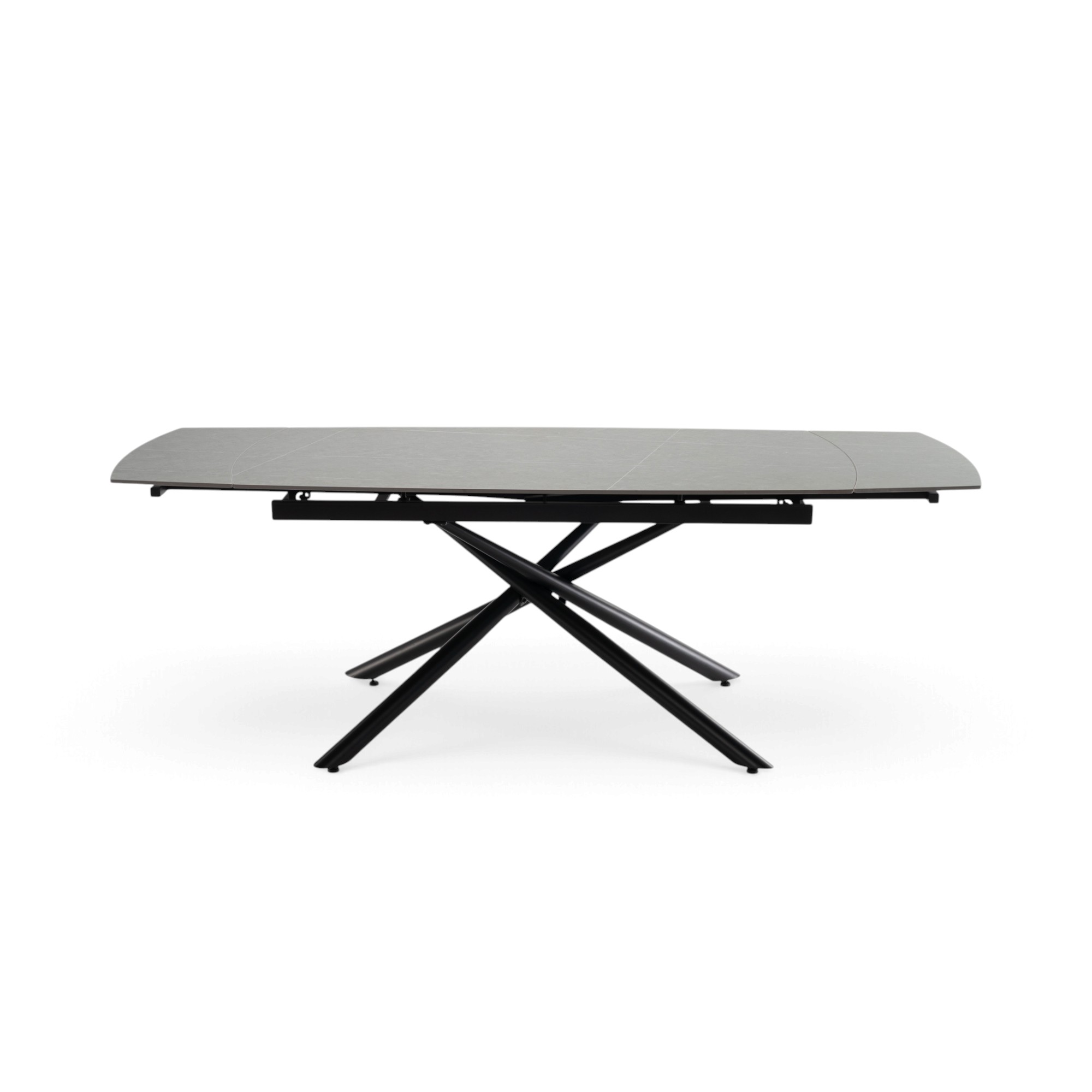 Tavolo BONIFACIO in ceramica,finitura effetto pietra grigio e gambe in metallo verniciato nero, allungabile 160×80x76 cm – 220×80x76 cm