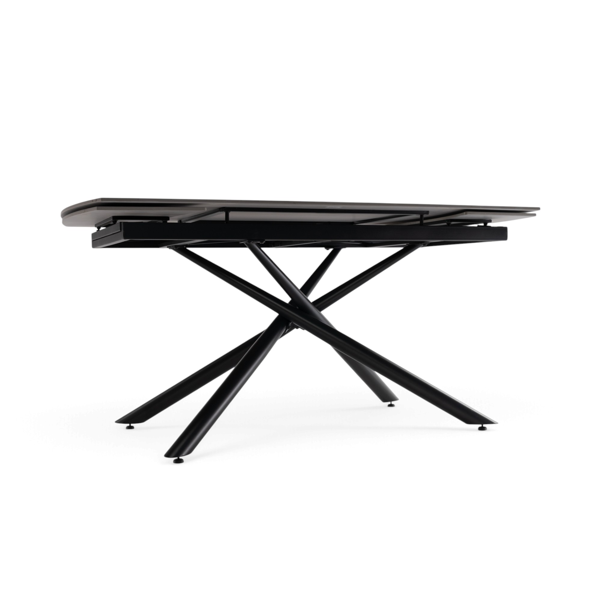Tavolo BONIFACIO in ceramica,finitura effetto pietra grigio e gambe in metallo verniciato nero, allungabile 160×80x76 cm – 220×80x76 cm