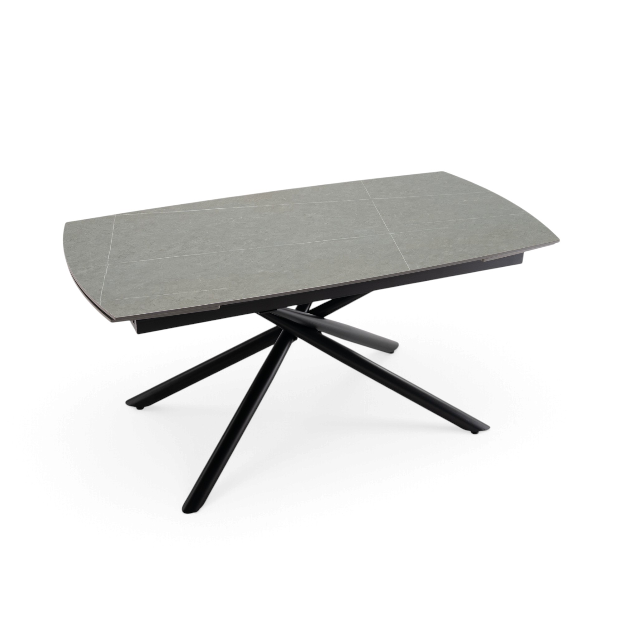 Tavolo BONIFACIO in ceramica,finitura effetto pietra grigio e gambe in metallo verniciato nero, allungabile 160×80x76 cm – 220×80x76 cm