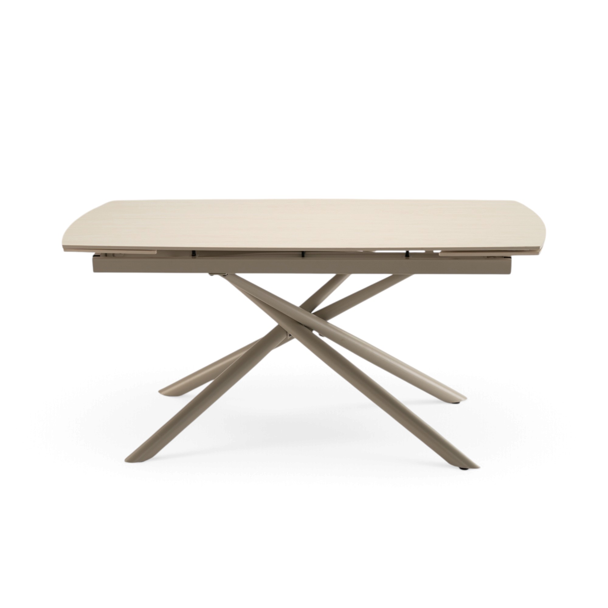 Tavolo BONIFACIO in ceramica,finitura effetto travertino e gambe in metallo verniciato beige, allungabile 160×80x76 cm – 220×80x76 cm