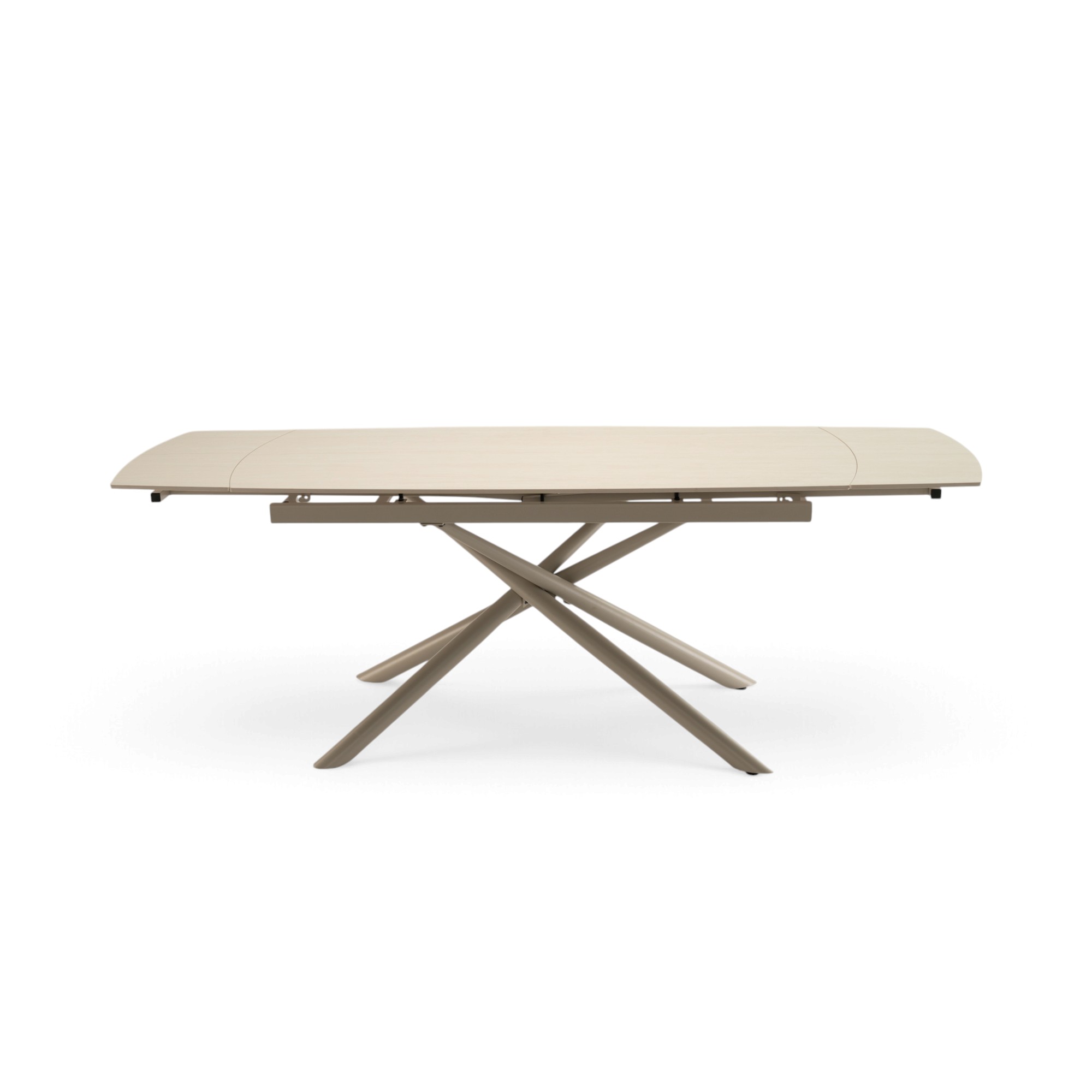 Tavolo BONIFACIO in ceramica,finitura effetto travertino e gambe in metallo verniciato beige, allungabile 160×80x76 cm – 220×80x76 cm