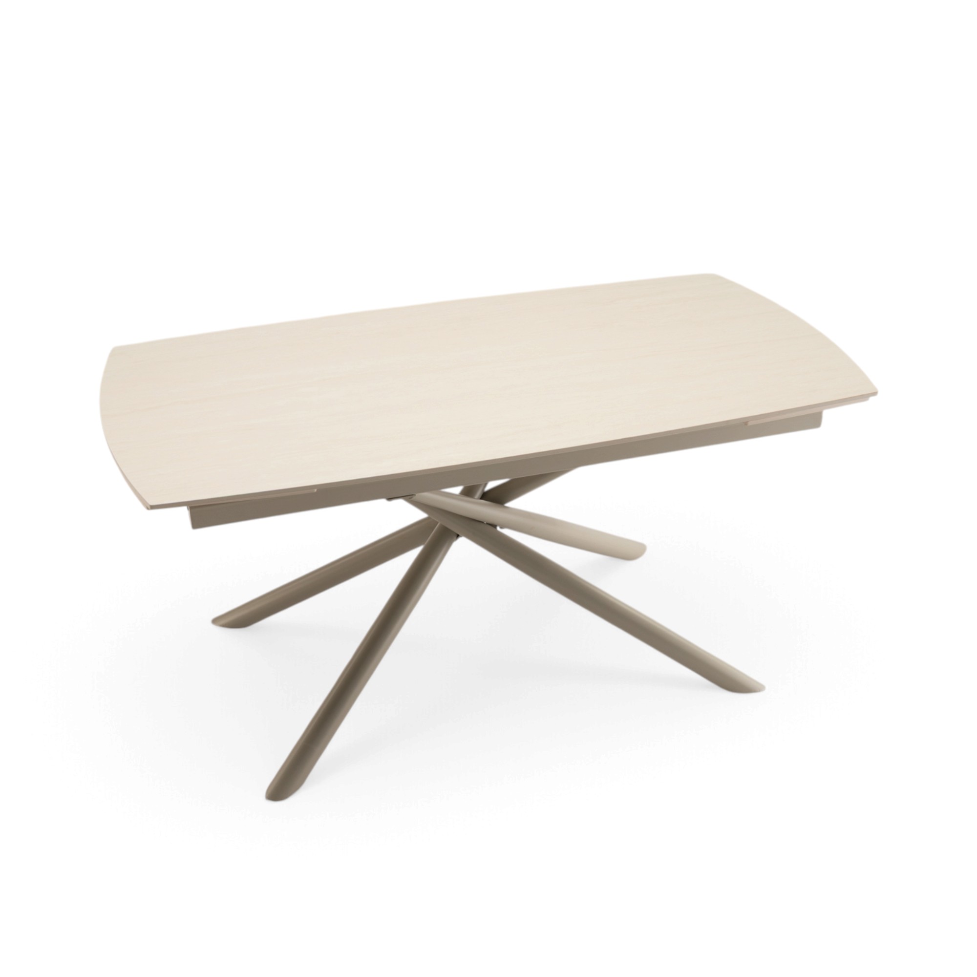 Tavolo BONIFACIO in ceramica,finitura effetto travertino e gambe in metallo verniciato beige, allungabile 160×80x76 cm – 220×80x76 cm
