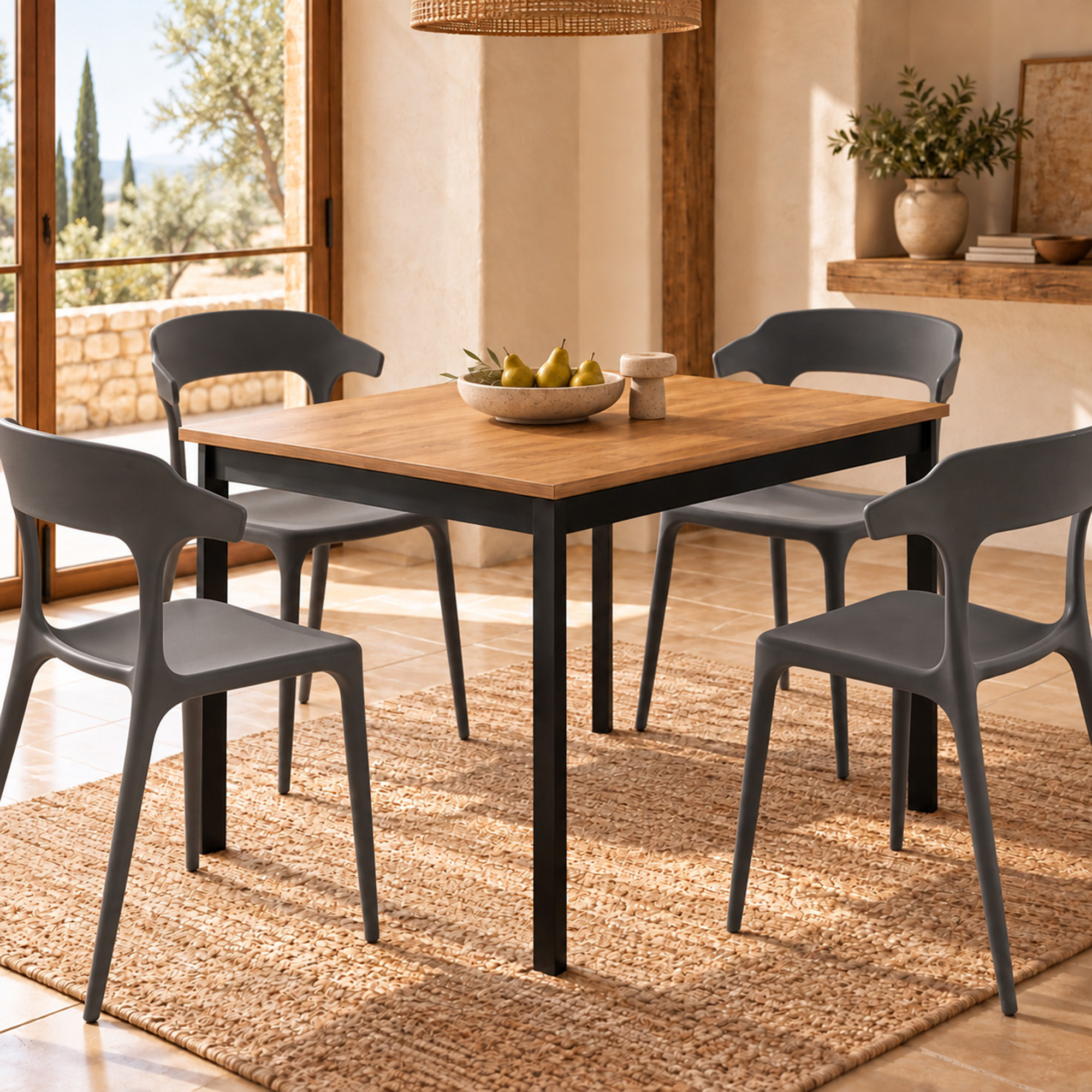 Tavolo TROPEA in mdf con finitura melaminica effetto rovere invecchiato e base in metallo verniciato nero, allungabile 90x70x76 cm – 125x70x76 cm