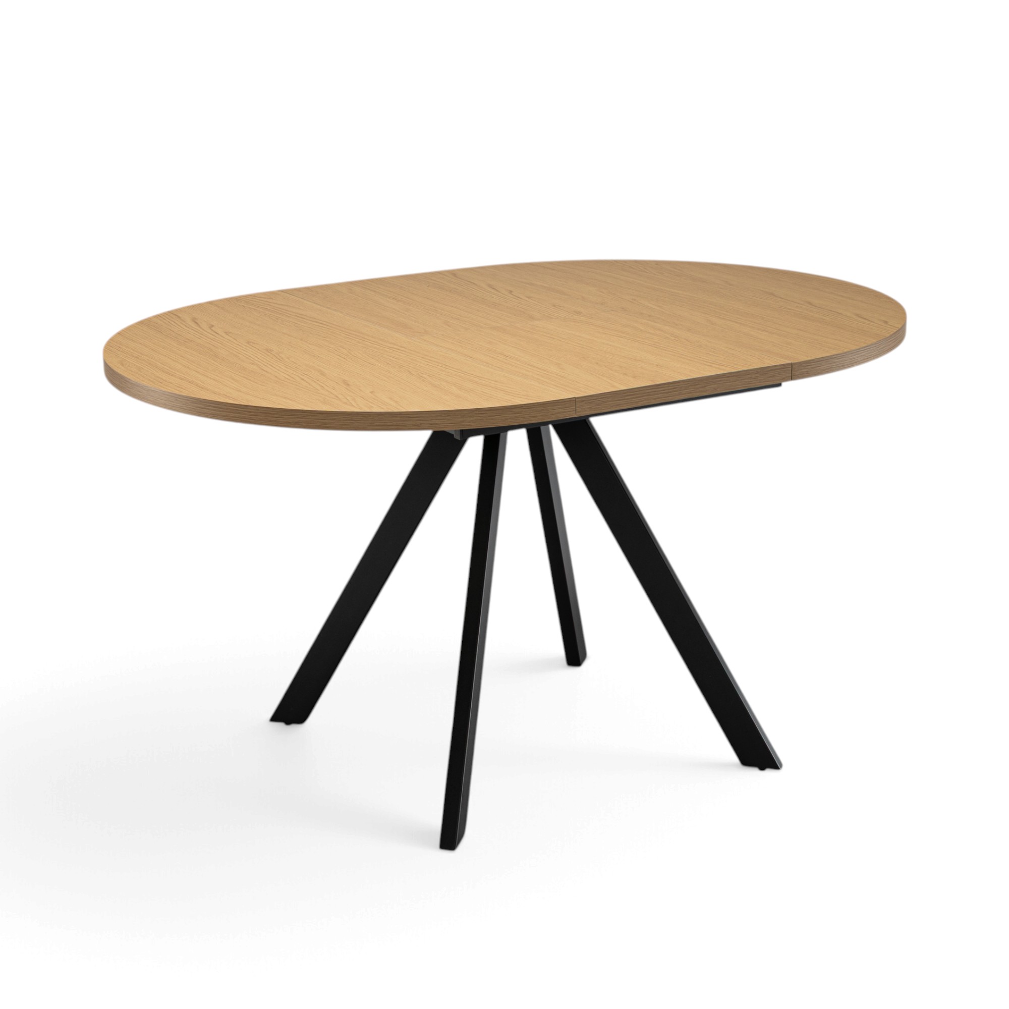 Tavolo ILE-ROUSSE in mdf con finitura melaminica effetto rovere naturale e base in metallo verniciato nero, allungabile Ø100X76 cm – 140x100X76 cm