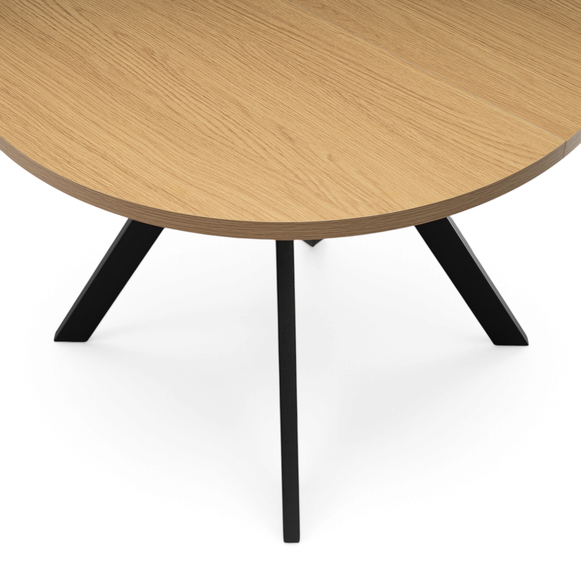 Tavolo ILE-ROUSSE in mdf con finitura melaminica effetto rovere naturale e base in metallo verniciato nero, allungabile Ø100X76 cm – 140x100X76 cm